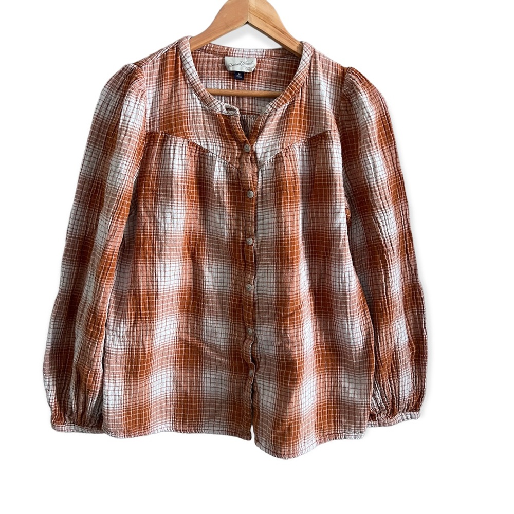 Universal Thread Women's Plaid Puff Long Sleeve Button-Front Blouse Size Medium